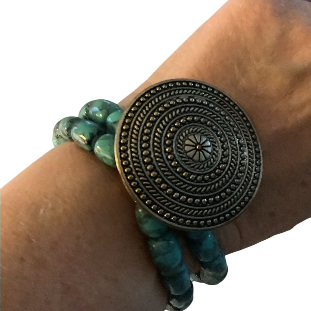 Bohemian Turquoise & Medallion Artisian constructed bracelet